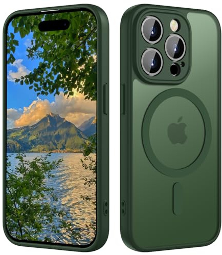 ORDA Magnetic for iPhone 14 Pro Case, Fit for MagSafe, [Full Camera Protection], [Shockproof] Slim Translucent Matte,Military-Grade Protection,Scratch & Fingerprint Resistant -6.1 Dark Green
