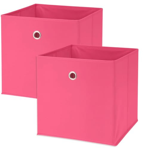 Murago 2er Set Faltbox ca. 30x30x30 cm - Pink - Würfel Aufbewahrungsbox faltbar Aufbewahrungskörbe Einschub Korb Boxen Stoff für Kleidung Spielzeug Kinderzimmer Baby Rosa Klappbox Mädchen