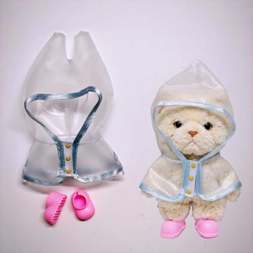 Lämplig för 10 cm, 17 cm trendiga dockkläder (exklusive dockor) (transparent regnrock + rosa regnstövlar)