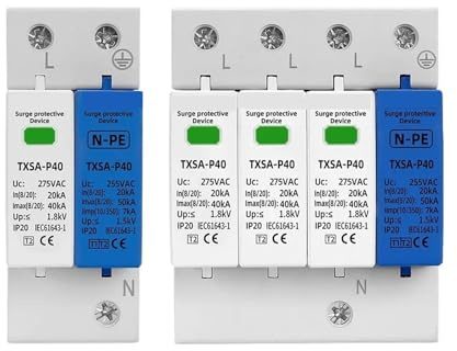 AC SPD Din Rail 1P+NPE 3P+ 50KA T1 T2 385V 275V 255V House Surge Protector Protective Low-Voltage Device Lightning Arrester(385V,3P NPE)