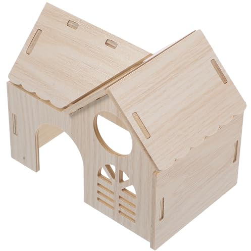 JOINPAYA Maison en Bois pour Hamster et Petits Rongeurs, Nid d'Intérieur Léger et Résistant, Taille Confortable pour Jeu et Repos, Cachette Anti-Rongement, Abri pour Rongeurs