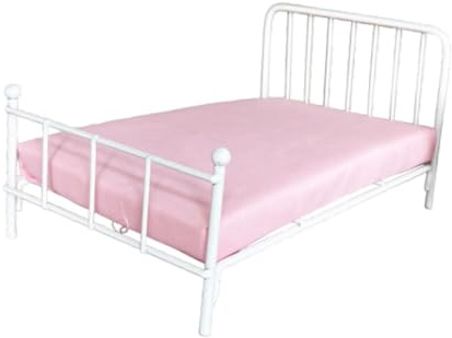 Yunhgft Dollhouse Miniature Bed Metall Puppenmöbel Doppelbett Schlafzimmer Dekoration Miniatur Zubehör für Puppenhaus Kinderzimmer, Weiß