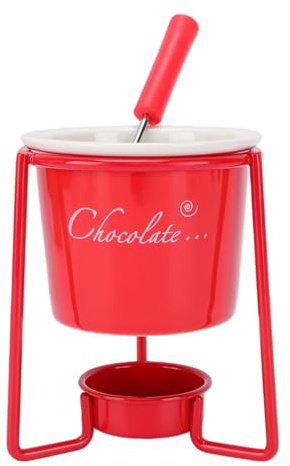 Asixxsix Taza de Fondue de Chocolate, Mini Juego de Ollas para Fondue con Tenedores, Taza de Cerámica para Derretir Chocolate, Mini Juego de para, Mantequilla, Caramelo, (rojo)