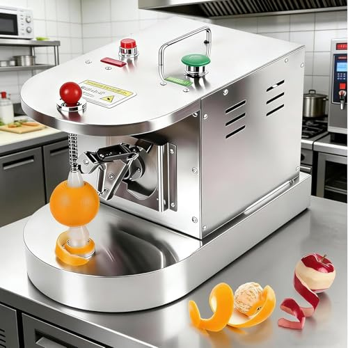 Pelapatate elettrico professionale per frutta, completamente automatico, in acciaio inox, per limoni e arance, con altezza e spessore regolabili, facile da usare, ideale per cucine di ristoranti.