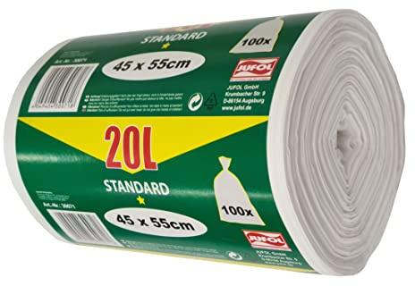 JUFOL Müllbeutel - 20L - 100 Beutel auf Rolle - 450 x 550 mm - 1 Stück, 30071, 30071 weiß