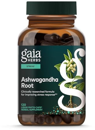 Gaia Herbs Ashwagandha Root - Stress Relief & Sleep Support Supplement - Supports Balanced Energy Levels & Positive Outlook* - 120 Vegan Liquid Phyto-Caps (60 Servings)