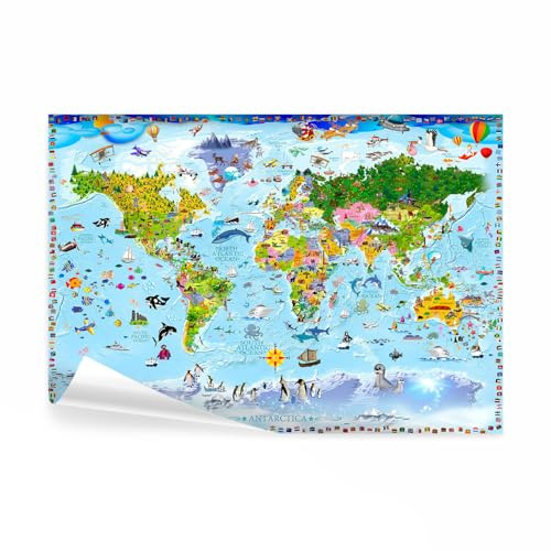 decomonkey Fototapete Kinderzimmer Weltkarte, 250x175 cm, XL, Kinder Tiere | Vlies, Schlafzimmer, Wohnzimmer, Design, Tapete, Fototapeten, Tapeten, Vliestapete, Wandtapete, moderne, Wand