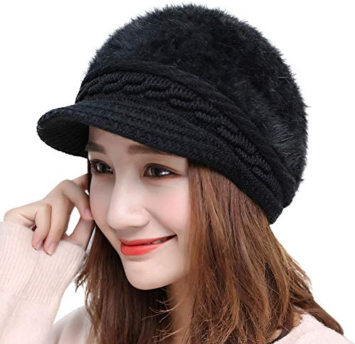 Wintermütze Barett Damen Frauen Strickmütze Winter Herbst modisch elegant Schirmmütze warm weich Baskenmütze Outdoor skifahren Verdicken Cashmere Wollmütze Knitted winddicht als Weihnachten Geschenk