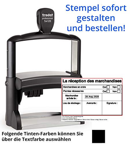 Trodat Professional Text- & Datumsstempel 54120-116 x 70 mm - 12-zeiliger Stempel mit Datum ACHTUNG Deutsche Wochentage, in verschiedenen Farben, gleich Online gestalten!!! (schwarz)