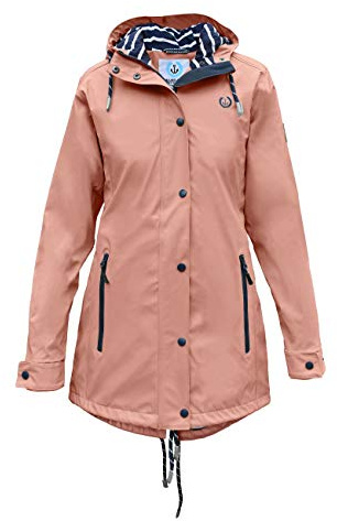 MADSea Damen Regenmantel Friesennerz 620 | halblanger wasserdichter Regenparka | winddicht mit maritimen, weiß/blauen Innenfutter