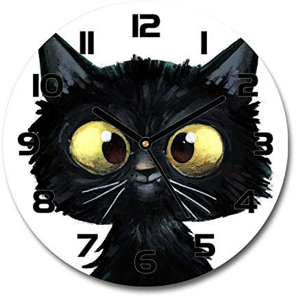 Tulup Glasuhr ⌀ 30cm - Schwarze Zeigern - Wanduhr Wandkunst Bild Gehärtetem Glas Uhr Echtglas Küche Wohnzimmer - Katzen-Illustration