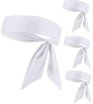 Lot de 4 bandeaux blancs à nouer pour homme et femme, anti-transpiration, séchage rapide, pour karaté, basket-ball, course à pied, entraînement (blanc)
