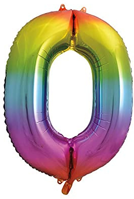 NEU Riesiger Folienballon Regenbogen, Premiumqualität, Zahl 0, Höhe: ca. 86 cm