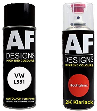 Autolack Spraydose Set für VW L581 Wolkenweiss 2K Klarlack Basislack Sprühdose Spraydosen 2x400ml