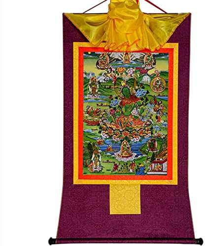 Gandhanra Thangka Tibetische Wandbehang,Acht Grüne Taras Thangka,Heißgeprägter Buddha Wandteppich für Zen Wohnkultur, Meditation, Spirituelle Entspannung und Ruhe