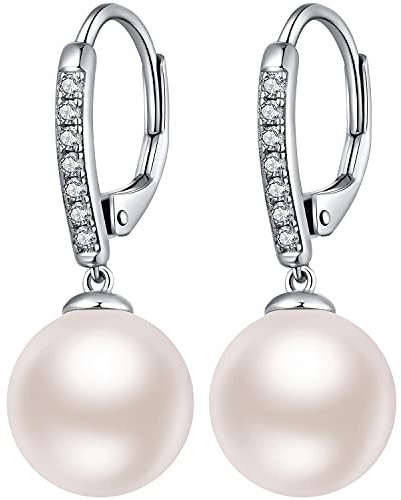 Boucles d'Oreilles Perles Fausse Perle Argent Sterling Boucles d'Oreilles Levier Pour Femme