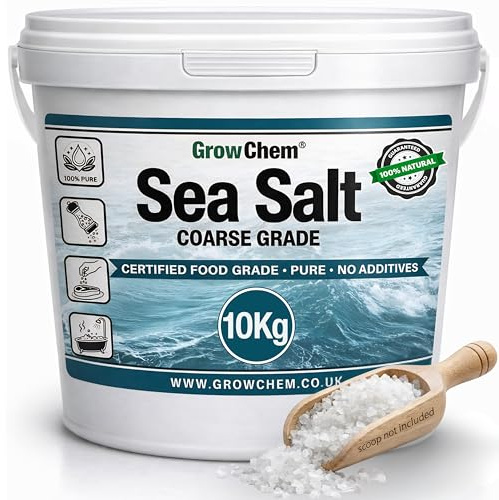 Grow Chem Natural Sea Salt (10KG Bucket) - Grinder Refill - Pure Coarse Salt Crystals, Food Grade for Cooking, Curing, Baking & Exfoliating – Antifungal & Anti-bacterial - Additive Free