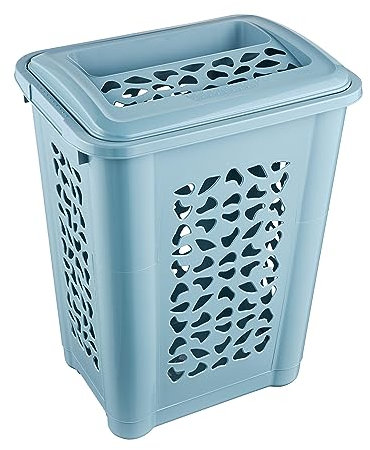keeeper Panier à Linge avec Fente d'Insertion et Couvercle Rabattable, Design Ajouré, 60 L, Per, Nordic Blue