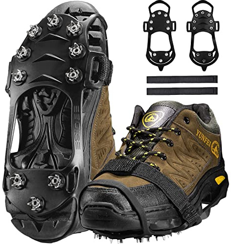 Ice Klampen Steigeisen mit 10 Zähne,Spikes für Schuhe Schuhkrallen Spikes Ice Klampen Spikes für Wanderschuhe Steigeisen Grödel Eisspikes Anti Rutsch für Winter Walking Wandern Bergsteigen.