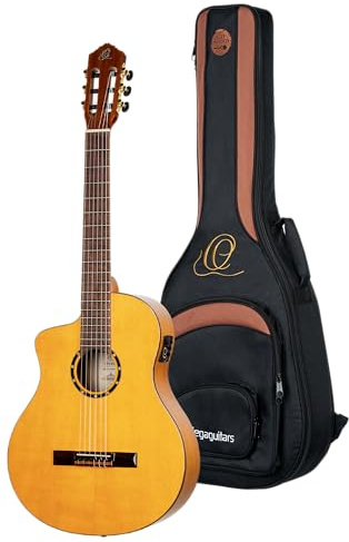 Ortega Guitars Family Pro Linkshänder E-Akustik Flamenco Gitarre, RCE170F-L | 4/4 Nylonsaitengitarre, massive Engelmann-Fichtendecke & Mahagoni-Korpus in Hochglanz, slim neck, inkl. Pro-Gigbag