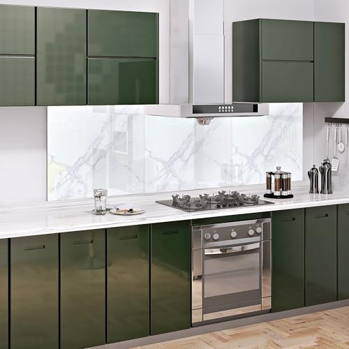BELOFAY 60x60cm White Marble Tempered Glass Splashback for Kitchen | 6mm Toughened Glass Heat Resistant Hob Splashbacks for Cookers 600x600mm