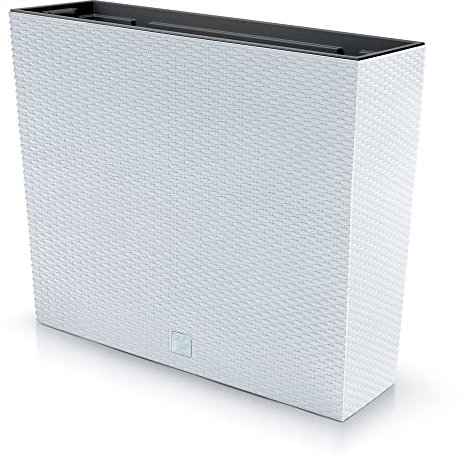 BirnePower Blumenkasten Blumentopf Balkonkasten Pflanzkasten Blumenkübel Rattan Optik Pflanzgefäß Tower 77cm x 69cm mit Pflanzeinsatz (Weiß Rattan)