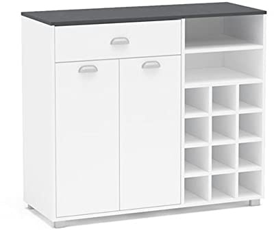 Mobelcenter, Mueble Auxiliar de Cocina Botellero 2 Puertas 1 Cajón, Mueble Aparador de Cocina, Blanco y Gris Grafito, Medidas: Ancho: 103 cm x Fondo: 40 cm x Alto: 90 cm (1396)