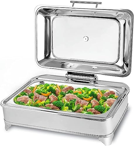 Chafing Dish Electrico 9L Calentador de Buffet Acero Inoxidable, Calentador de Comida Comercial con Tapa Visible para Hotel, Fiesta y Cocina, Temperatura Regulable