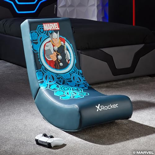 X-Rocker Silla mecedora oficial de Marvel Thor para niños, asiento mecedor plegable, asiento oficial de Marvel, asiento de consola de juegos, silla de piel sintética para niños héroe, edición Thor,