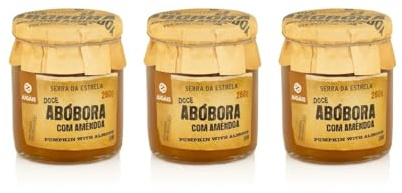 Confiture de potiron et d'amandes - Lot de 3 pots de 280g - Goût crémeux et texture croquante - Pour les desserts et les petits déjeuners - Sans Colorant ni Conservateur - Produit gourmet portugaise