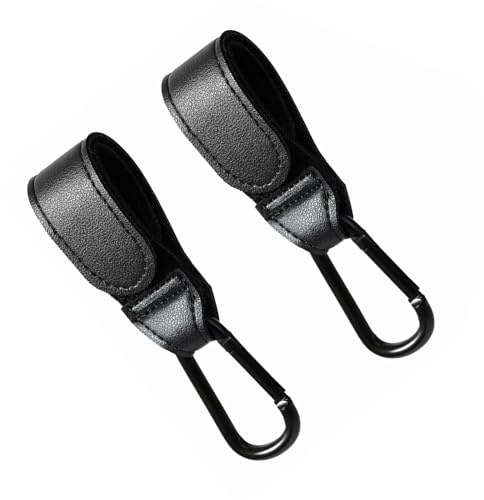 Ryaupy 2 Pezzi Universale Stile in Pelle Gancio Passeggino, Gancio per Carrello in Alluminio, per Carrozzina Bici Auto Carrello, Appendi Borsa Zaino (Nero)