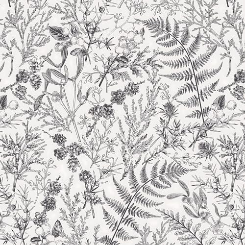 Yomshi Papel pintado botánico gris y blanco, papel tapiz autoadhesivo impermeable, papel tapiz de 41 cm x 3 m, papel de contacto para muebles de sala de estar y dormitorio