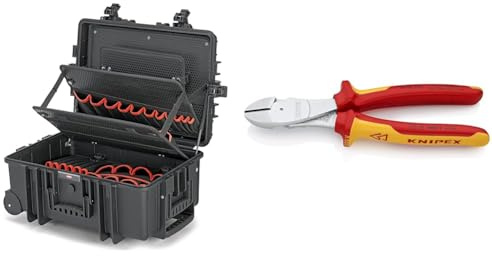 KNIPEX 00 21 37 LE Werkzeugkoffer Robust45 Move Werkzeug-Trolley | Rollkoffer leer & Kraft-Seitenschneider, verchromt, 200 mm, VDE