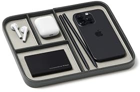 Nordik Leder-Tablett – Saharagrau – hochwertiges veganes Leder, stilvolles und organisiertes Nachttisch-Tablett für Herren – EDC Auffangtablett für Schlüssel, Uhr, Geldbörse, Schmuck – moderner