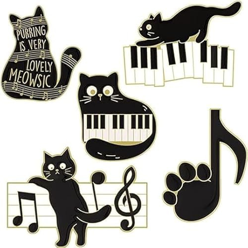 xutao 5PS Broche Émail Chat Épinglettes Patte Kitty Chat Noir Bijoux Animal Cadeau pour Enfants Amis Amateurs de Musique