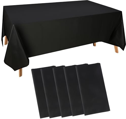 XIEJ 5 Piezas Mantel Desechable Negro, Rollo Mantel Papel Desechable de Plástico, 137 x 274cm Mantel Desechable Rollo, Rectangular Mantel Papel para Fiestas de Cumpleaños, Bodas, Picnics