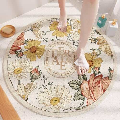 Yinghesheng Rund Duschmatte rutschfest 50x50 cm Weich Komfort Badematte Massage, PVC-Luffa Massage Antirutschmatte Dusche mit Ablauflöchern Duscheinlage rutschfest für Senioren,B,50x50cm