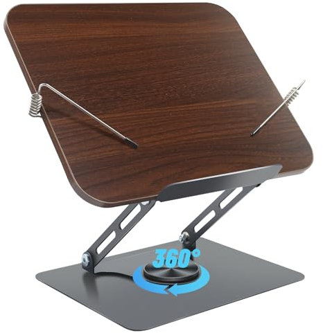 Buchständer Holz, Leseständer, 360° Drehbare Basis Buchhalter, Höhen und Winkelverstellbar, Faltbar Tragbare Buchständer, Geeignet für Büros, Küchen, Lehrbücher, Musikpartituren, Tablets,Laptops