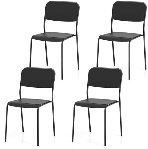HOMASIS Set mit 4 stapelbaren Esszimmerstühlen mit Metallbeinen, Stühle mit Sitz und Rückenlehne aus PP, moderne Beistellstühle für Wohnzimmer, Esszimmer, Küche, Wartezimmer (schwarz)