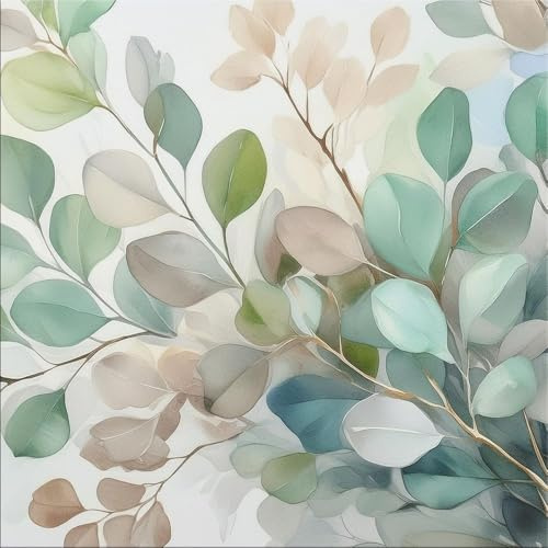 artissimo Bild aus Glas 50x50 cm Natur Eukalyptus Aquarell salbei grün AG5577A – modernes Glasbild Wandbild Quadratisch, Wanddeko Wohnzimmer, pastellgrün, skandinavisch modern