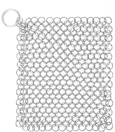 KGDUYC 1 Pezzi Detergente in ghisa- detergente in ghisa 5 x 5 pollici 316 in acciaio inox per treccia a catena,Paglietta Abrasiva in Acciaio Inossidabile per la Pulizia di Pentole e Padelle in Ghisa