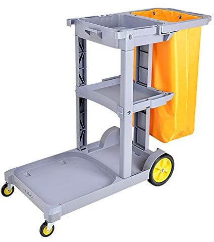 Janitorial Cart,Trolleys,Commercial Cleaning Trolley with Rubbish Bag, Heavy Duty Janitorial Cleaning Trolley on Wheels for Hotel Room, 60Kg Load
