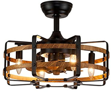 SOFTTO Ceiling Fans with Lamps Retro Ceiling Fans American Remote Control Ceiling Fans with Light Low Floor Fans for Living Room Bedroom Fan Lamp for Bedroom,Living Room
