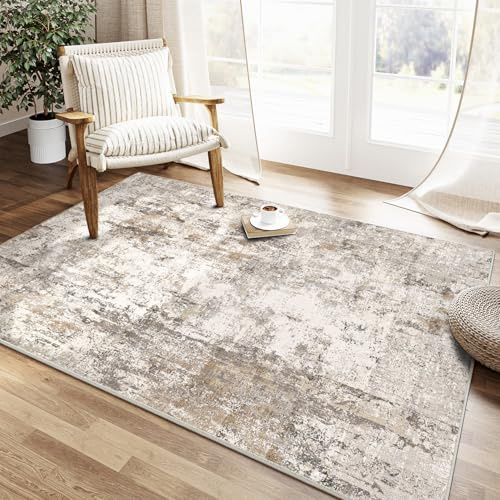 HUGEAR Vardagsrum Matta 90x150cm Brun Grå Modern Abstrakt Stor Mattor Halkfria Tvättbar Golvmatta Sovrum Matsal Kontor Sängmattor Barnrum Inomhusbruk Kort Lugg Carpet