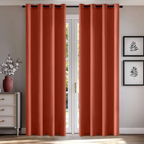 MIULEE Gardinen Voile Vorhänge mit Ösen 2er Ziegelrot 140x225cm | Halbtransparente leichte Voile Vorhänge mit Metall Ösen, lichtdurchlässig, modern für Wohn- und Schlafzimmer