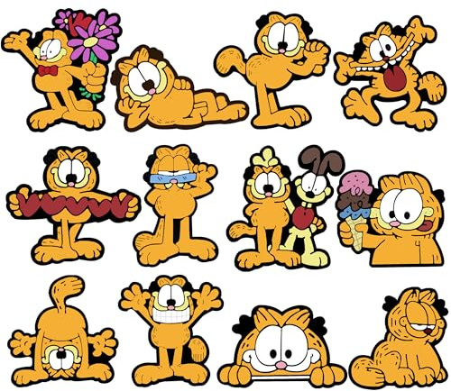 Fancico Adornos para zapatos The Garfield, 12 piezas, diferentes decoraciones para adolescentes y adultos, accesorios para zuecos, recuerdo de fiesta