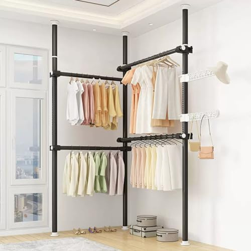 Modular Adjustable Corner Wardrobe Storage System for Clothes - Height 110-310cm & Width 78-125cm, Features 2 Wide Hooks for Efficient nization
