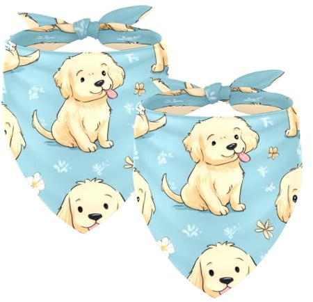 Hundehalstuch, verstellbar, Dreieckstuch für kleine, mittelgroße und große Hunde, Katzen, Haustiere, Blumenhemd, Golden Retriever, 2 Stück