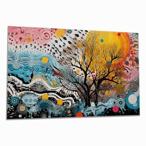 Wallario Herdabdeckplatte/Spritzschutz aus Glas, 1-teilig, 80x52cm mit 8 mm hohen Füßen, für Ceran- und Induktionsherde, Abstrakter Sonnenaufgang