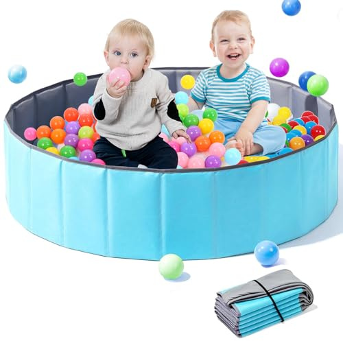 Baby Ball Pit, Foldable Kids Ball Pool Portable Dog Ball Pit Round Ball Pit for Toddler Boys Girls Pet Cats Indoor Outdoor (Blue 80cm)